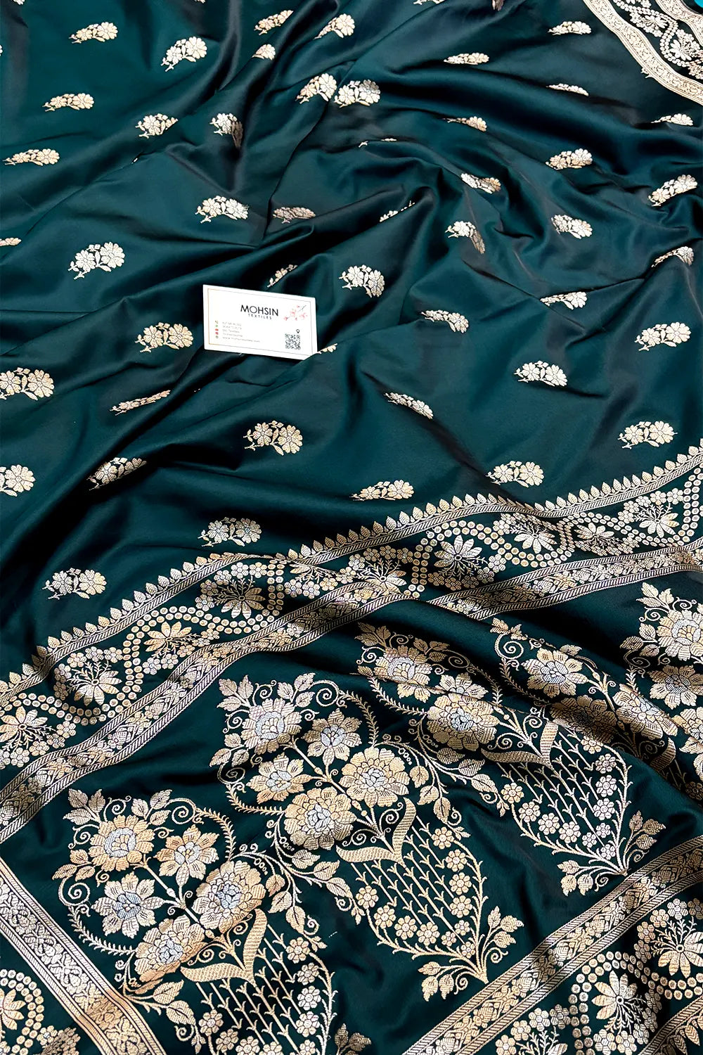 Teal Golden Zari Katan Silk Banarasi Saree