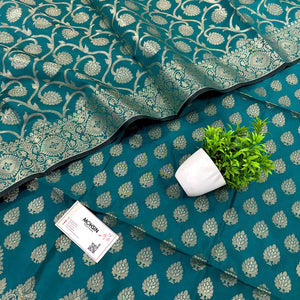 Teal Golden Zari Satin Silk Banarasi Suit