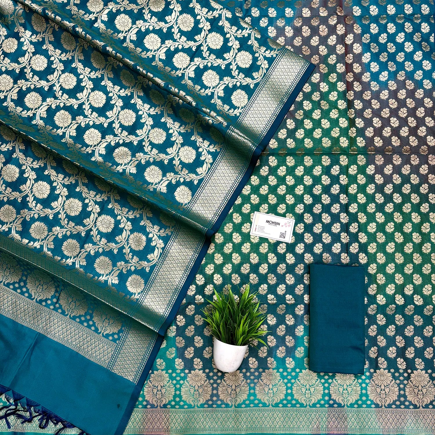 Teal Guldaan Fool Rangkaat Katan Silk Banarasi Suit