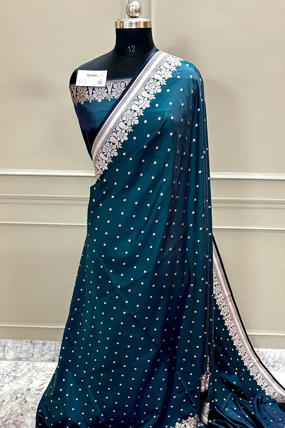 Teal Hawahawai Buti Katan Silk Banarasi Saree