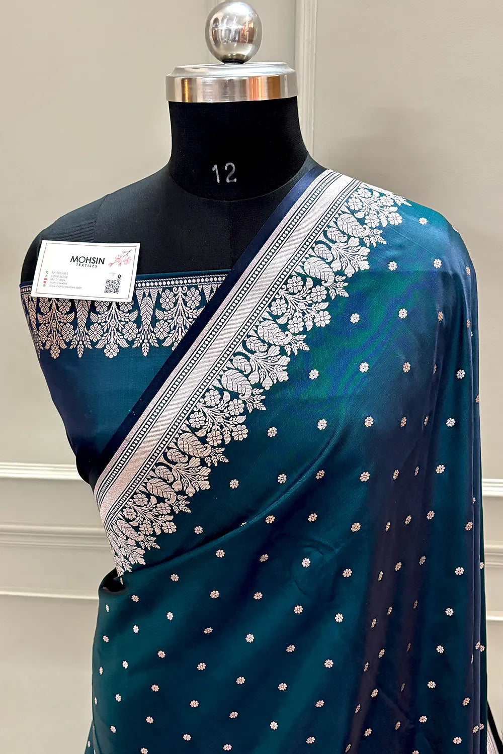 Teal Hawahawai Buti Katan Silk Banarasi Saree