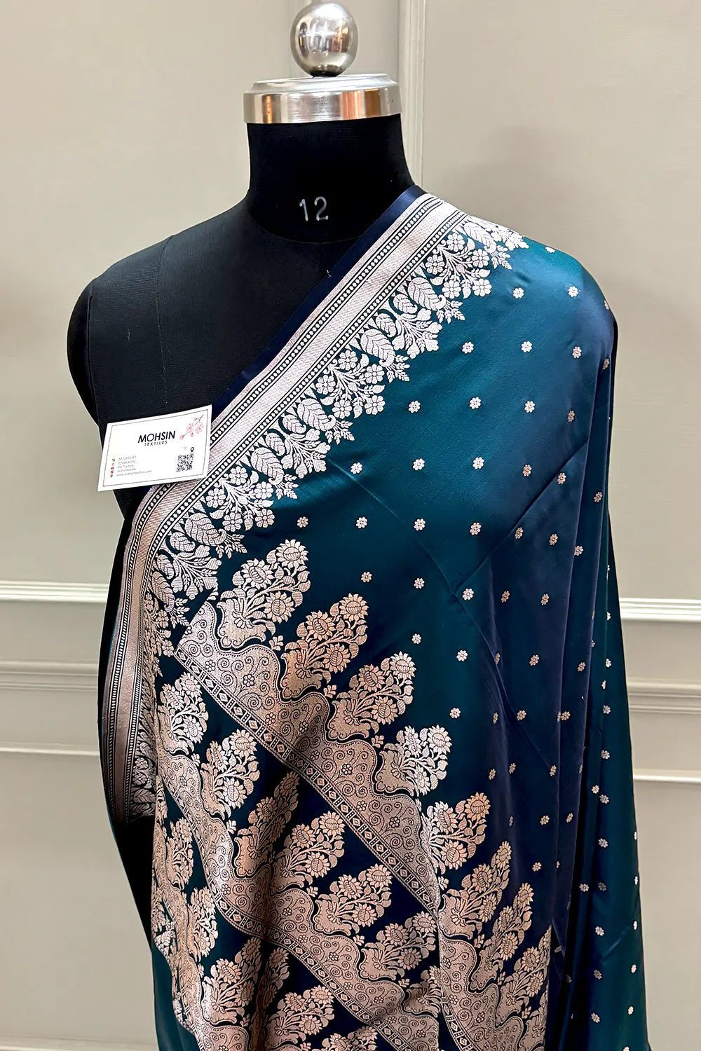 Teal Hawahawai Buti Katan Silk Banarasi Saree