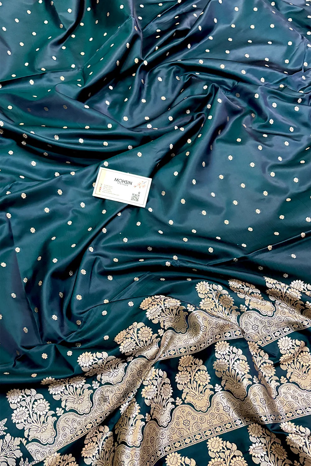 Teal Hawahawai Buti Katan Silk Banarasi Saree