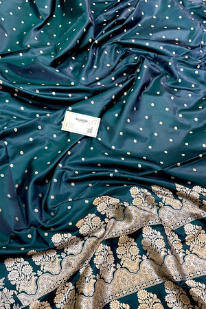 Teal Hawahawai Buti Katan Silk Banarasi Saree
