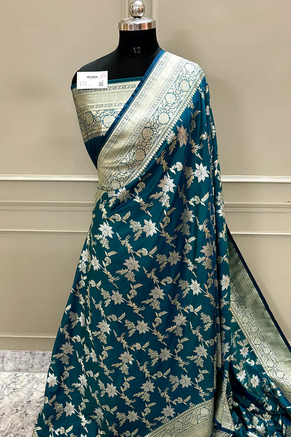 Teal Jasmine Jaal Katan Silk Banarasi Saree