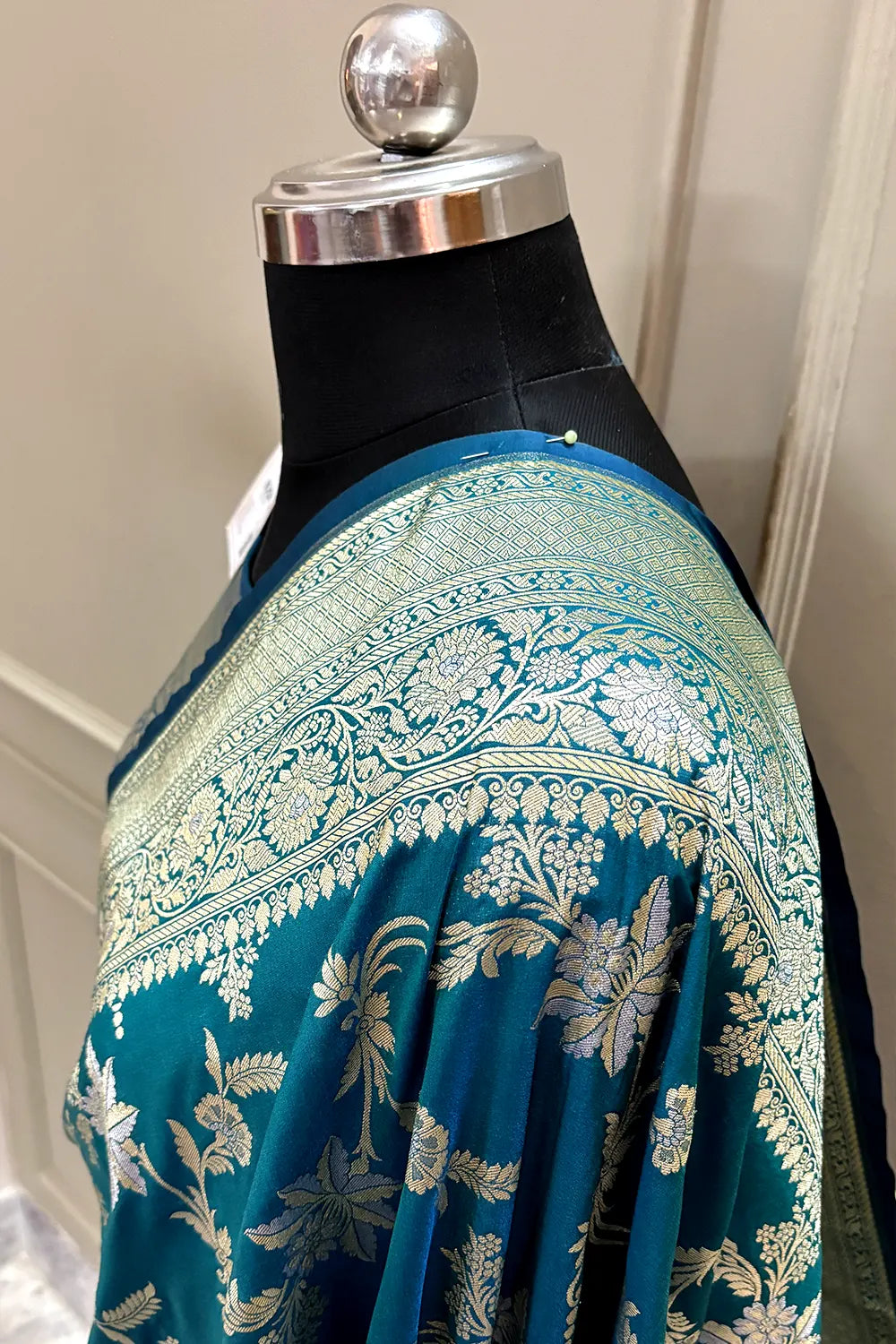 Teal Jasmine Jaal Katan Silk Banarasi Saree