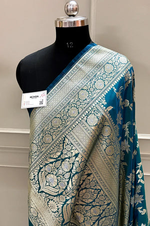 Teal Jasmine Jaal Katan Silk Banarasi Saree