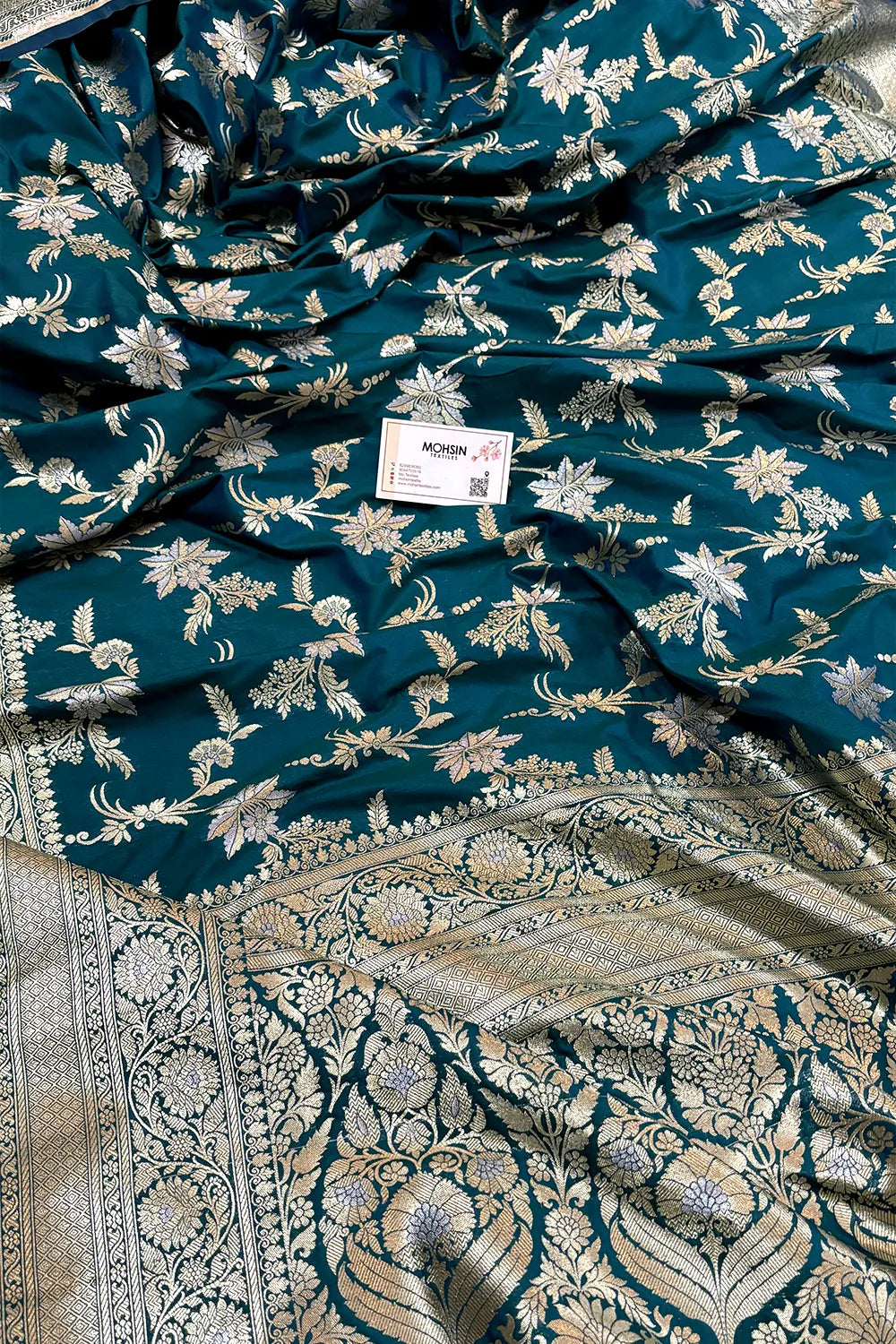 Teal Jasmine Jaal Katan Silk Banarasi Saree