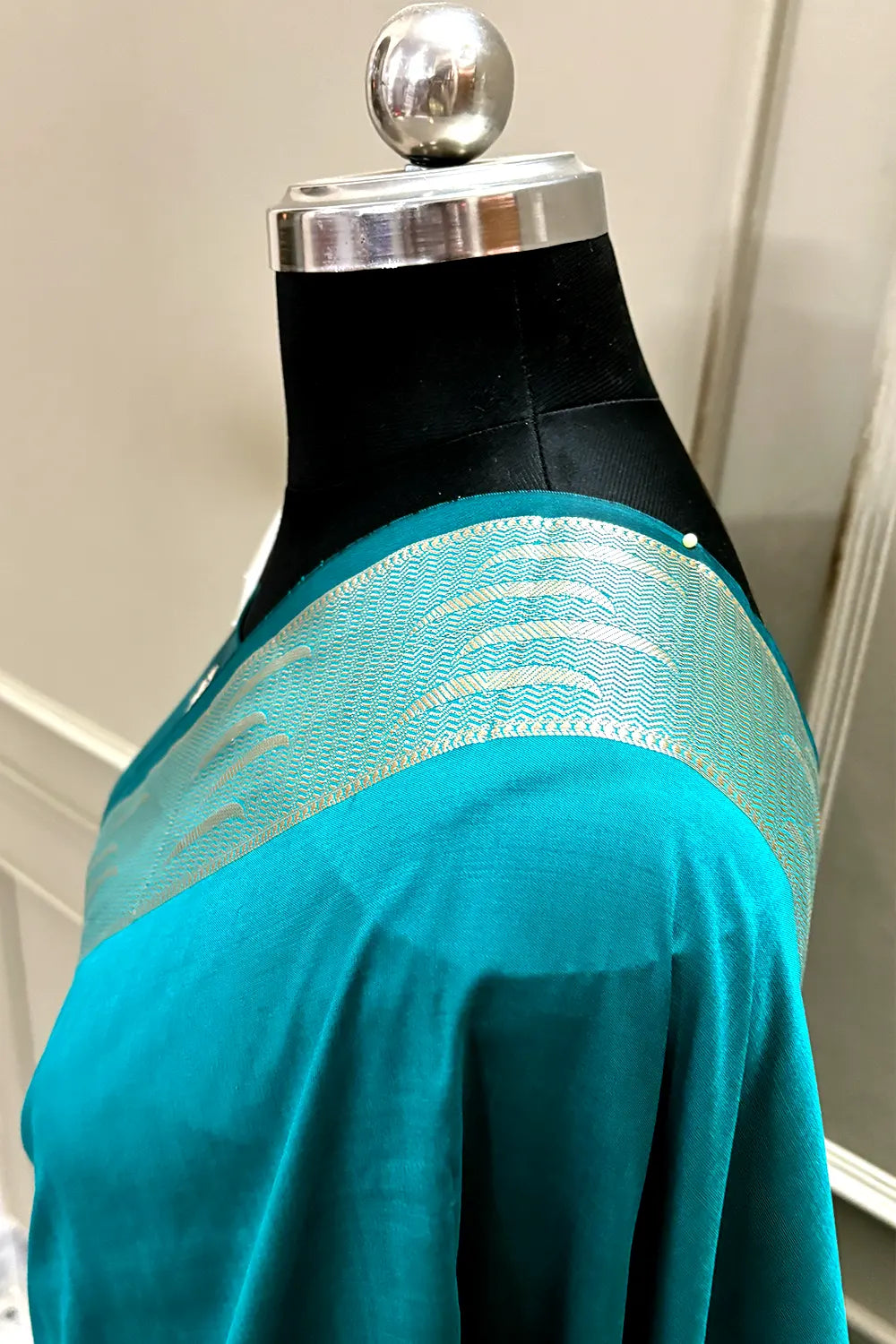 Teal Kalyug Plain Satin Silk Banarasi Saree