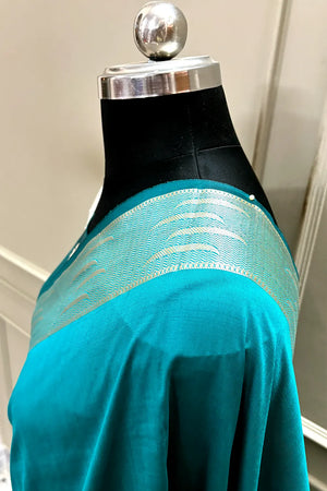 Teal Kalyug Plain Satin Silk Banarasi Saree