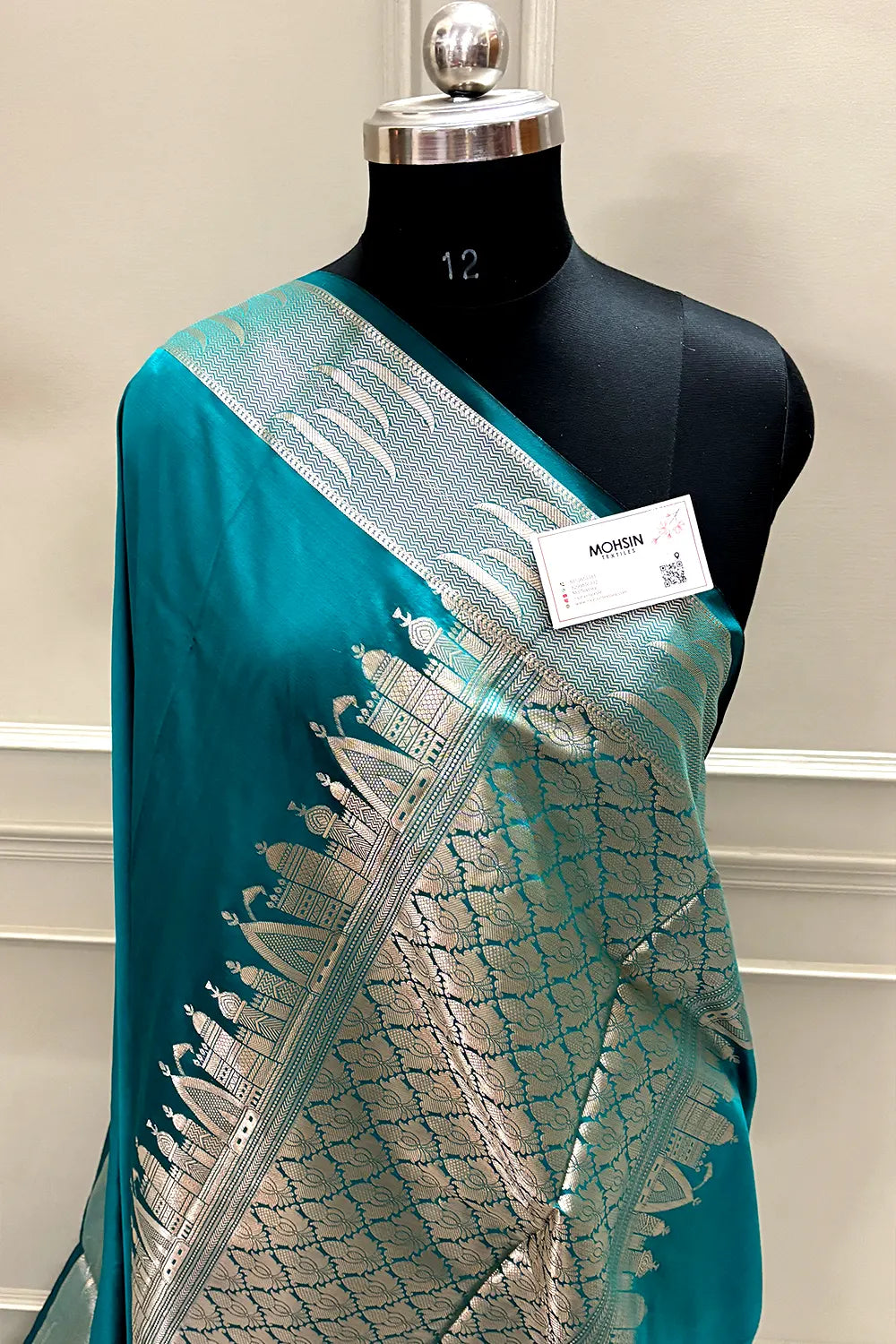 Teal Kalyug Plain Satin Silk Banarasi Saree