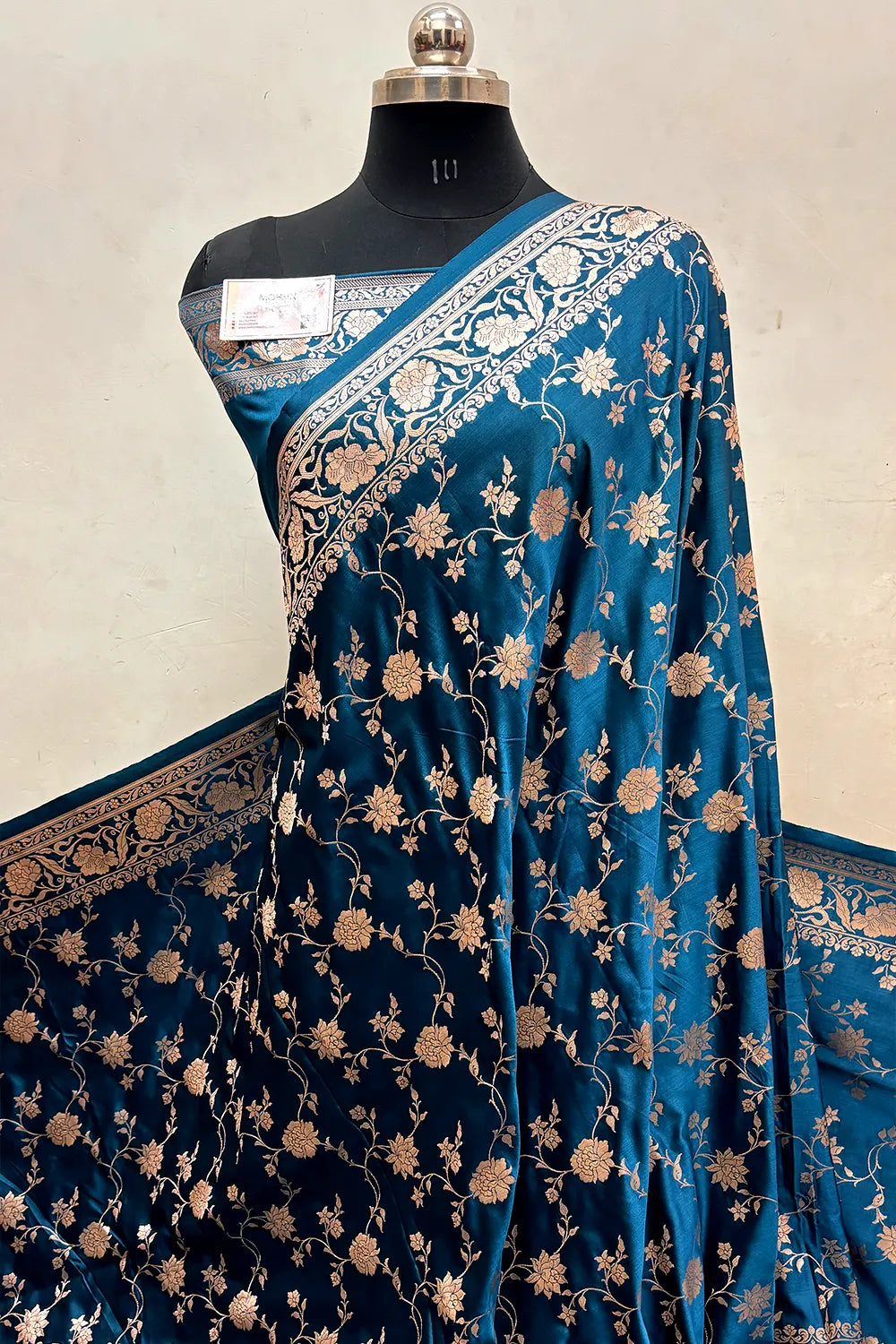 Teal Kesari Jaal Katan Silk Banarasi Saree