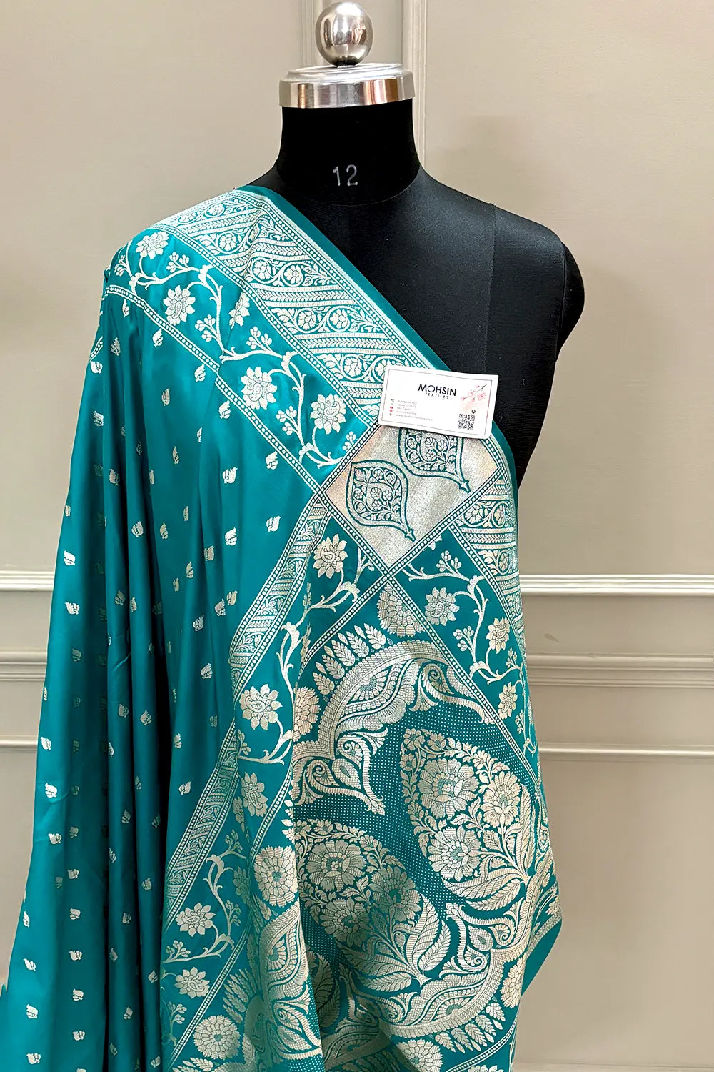 Teal Mahinki Buti Katan Silk Banarasi Saree