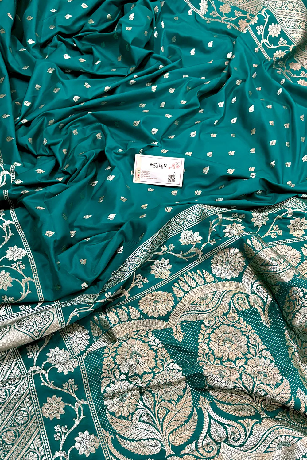 Teal Mahinki Buti Katan Silk Banarasi Saree