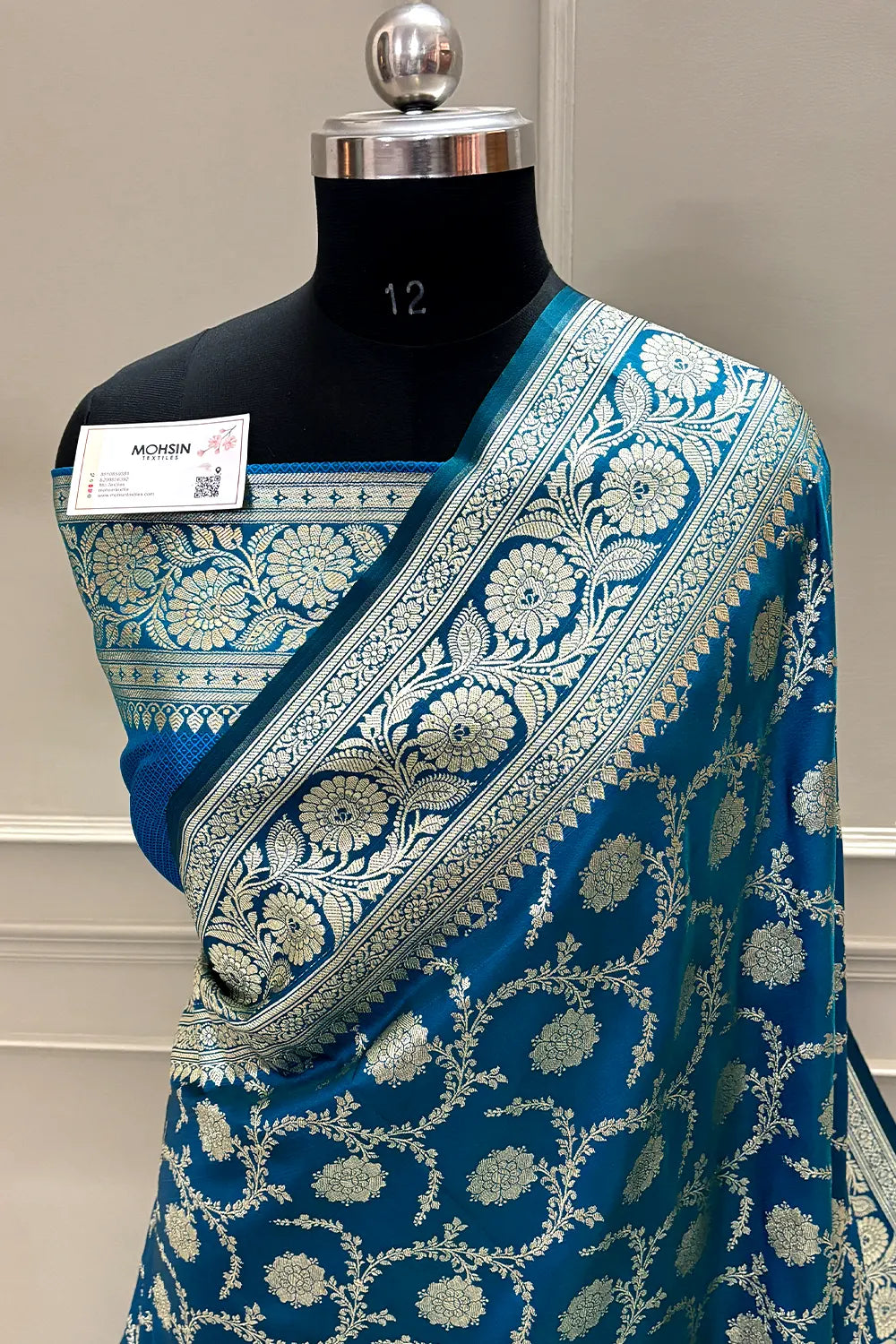 Teal Murmuri Jaal Katan Silk Banarasi Saree