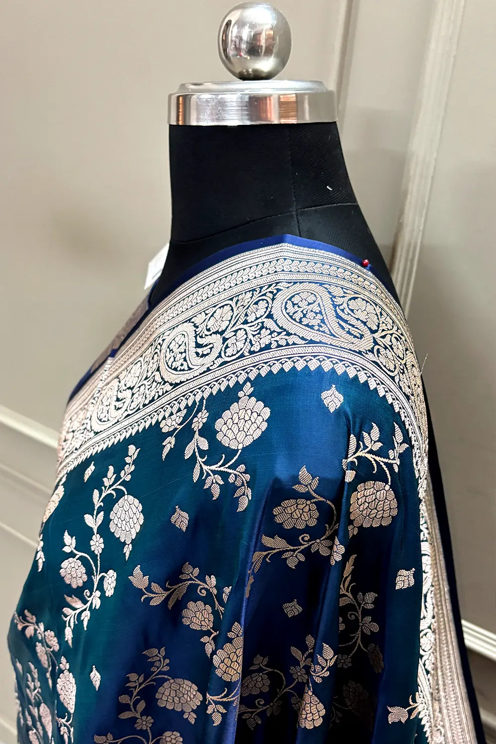 Teal Nafis Jaal Katan Silk Banarasi Saree