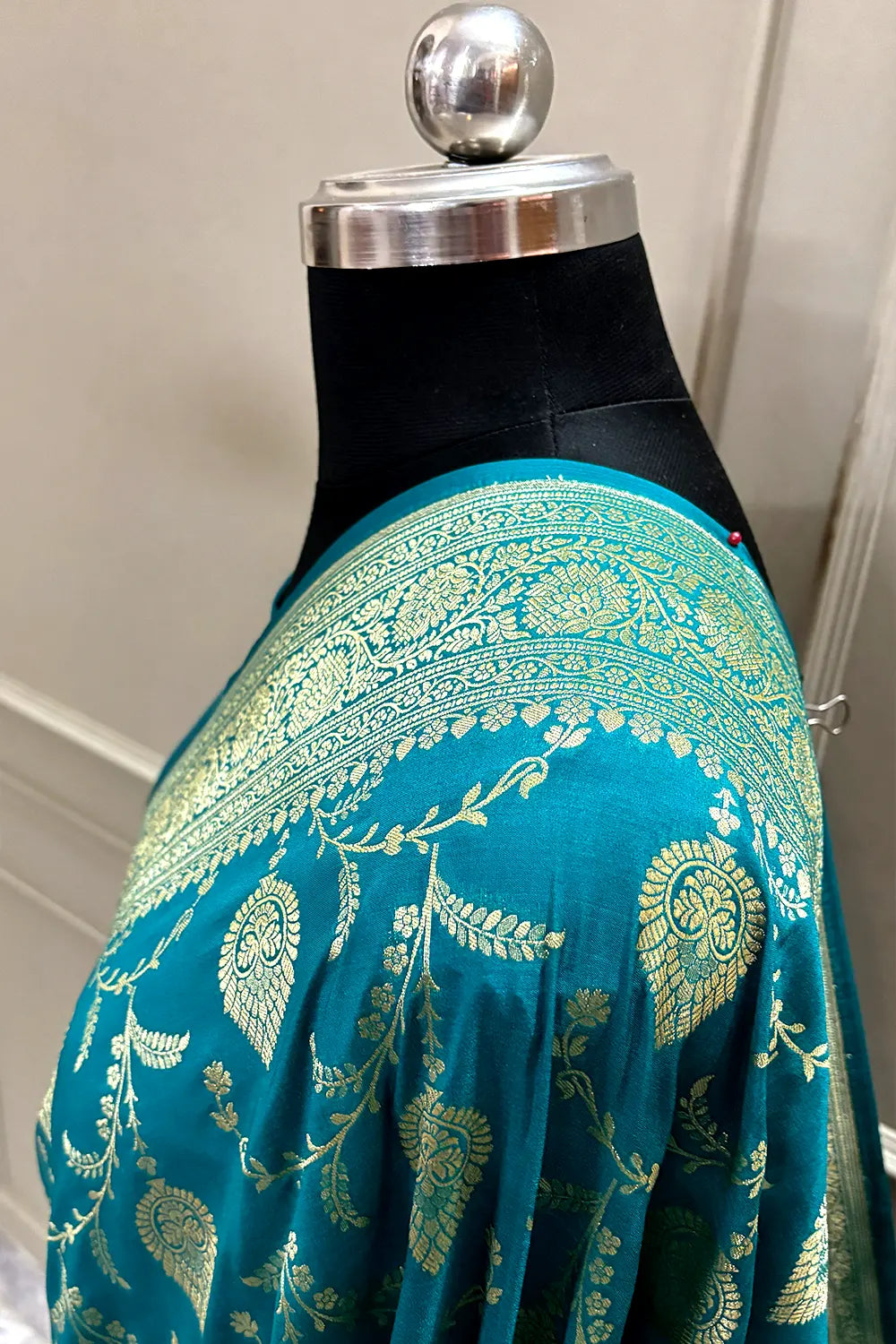 Teal Pandaar Jaal Katan Silk Banarasi Saree