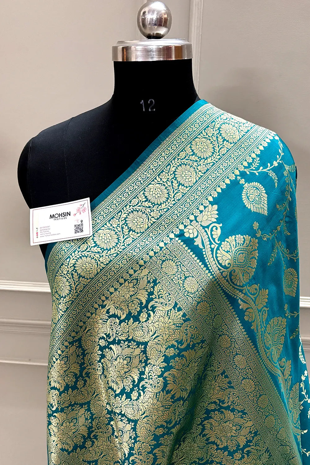 Teal Pandaar Jaal Katan Silk Banarasi Saree