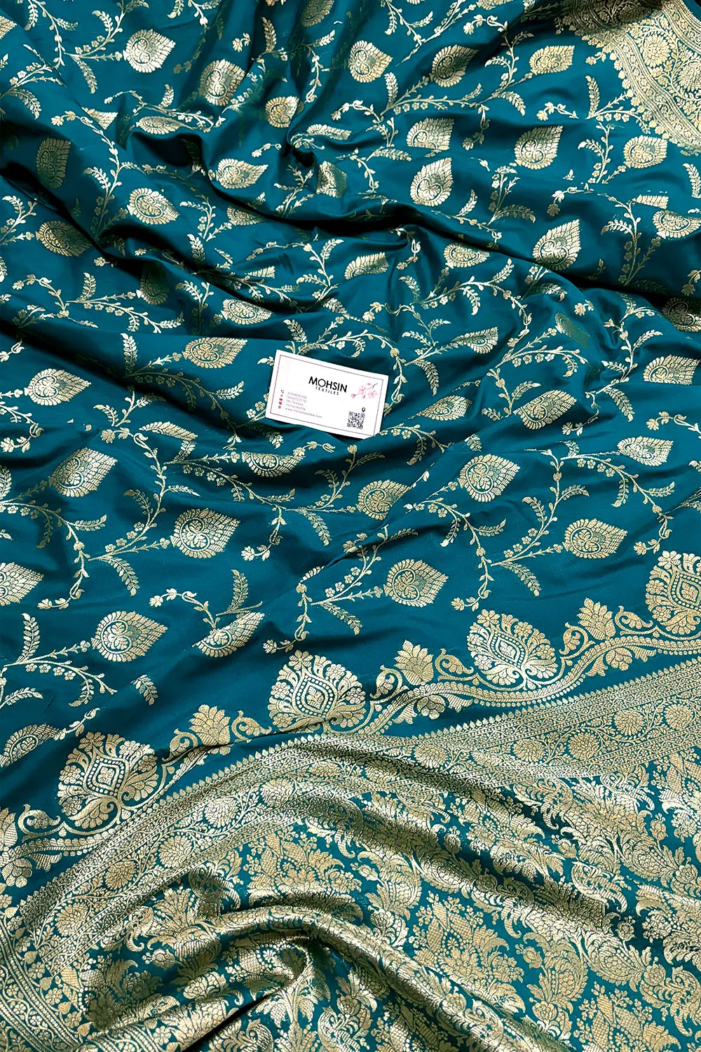 Teal Pandaar Jaal Katan Silk Banarasi Saree