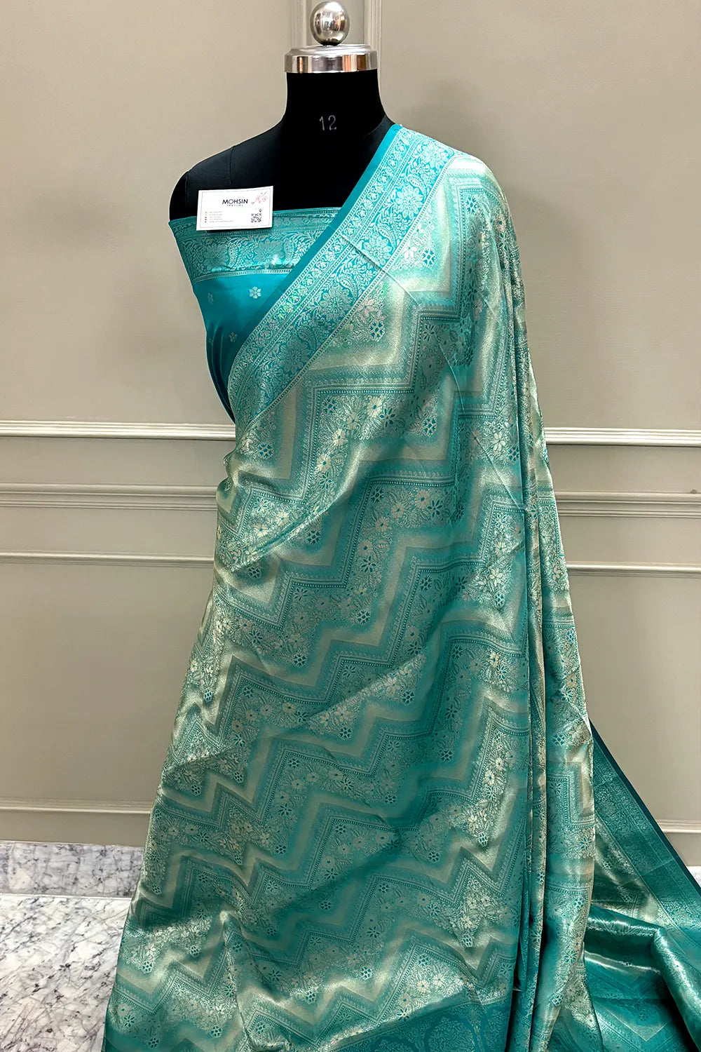 Teal Pashmina Tissue Silk Banarasi Saree