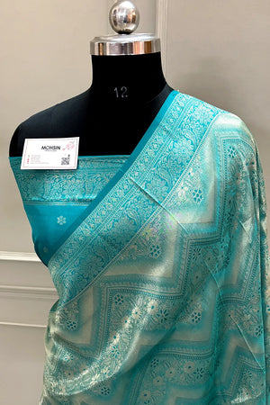 Teal Pashmina Tissue Silk Banarasi Saree