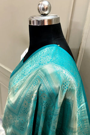 Teal Pashmina Tissue Silk Banarasi Saree