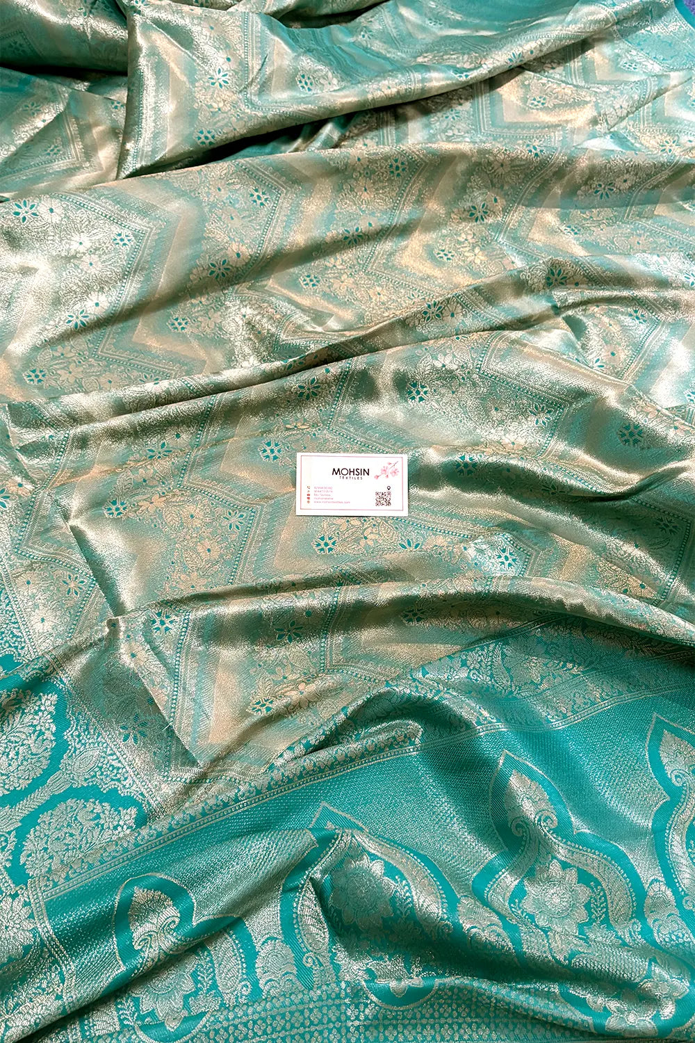 Teal Pashmina Tissue Silk Banarasi Saree