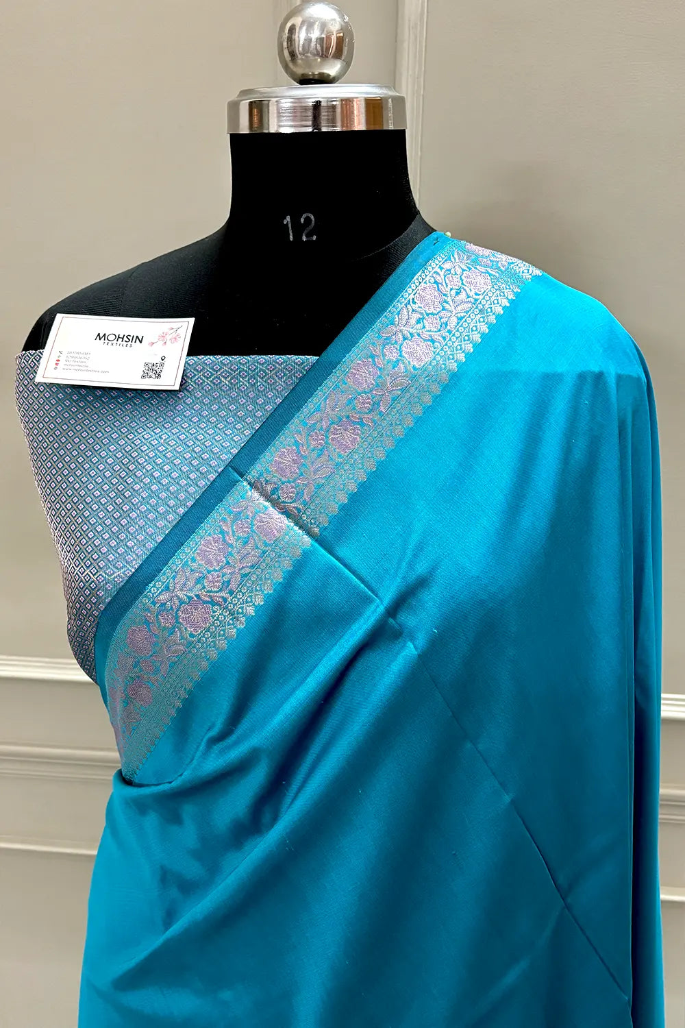 Teal Plain Banarasi Silk Saree