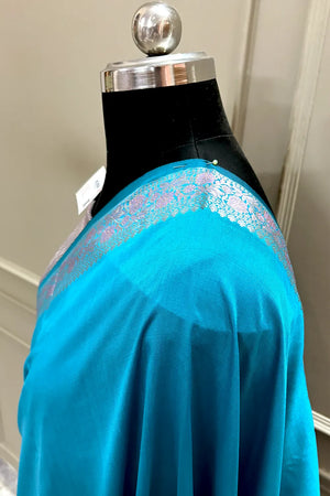 Teal Plain Banarasi Silk Saree
