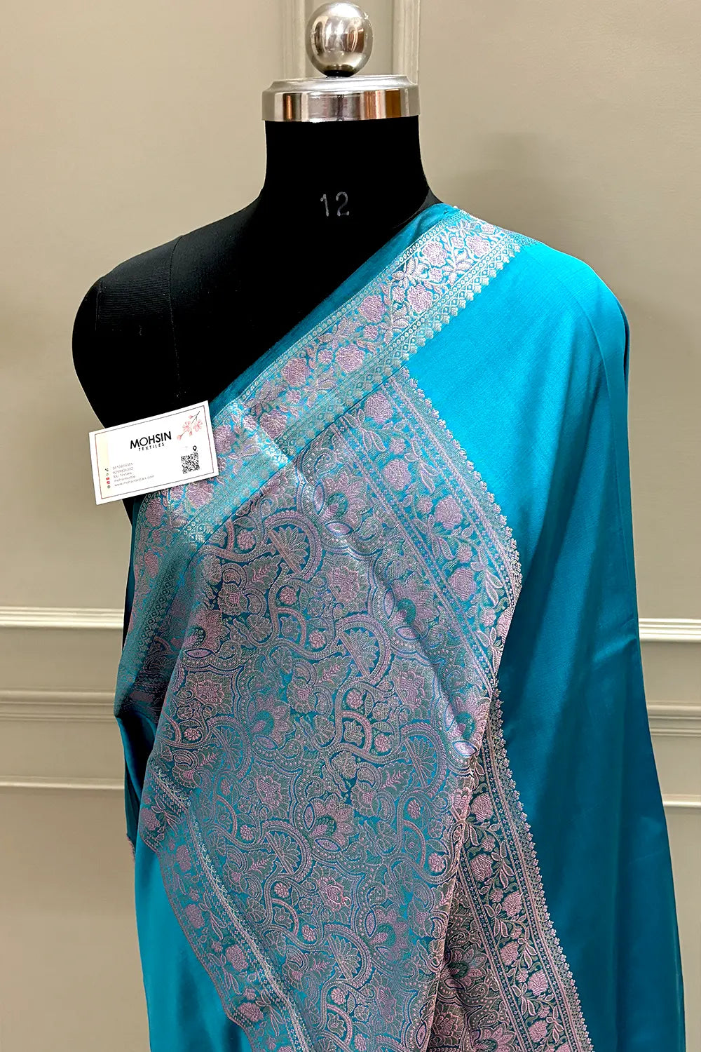 Teal Plain Banarasi Silk Saree
