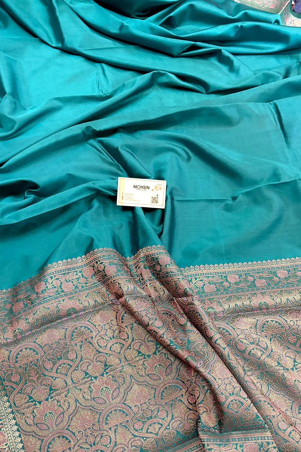 Teal Plain Banarasi Silk Saree