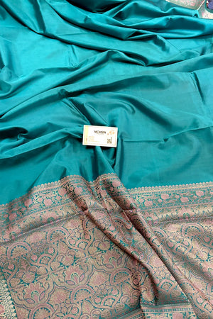 Teal Plain Banarasi Silk Saree