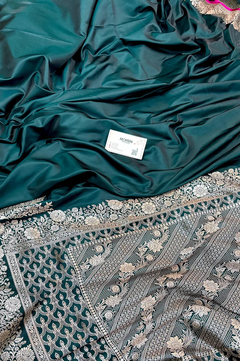 Teal Plain Zari Border Katan Silk Banarasi Saree