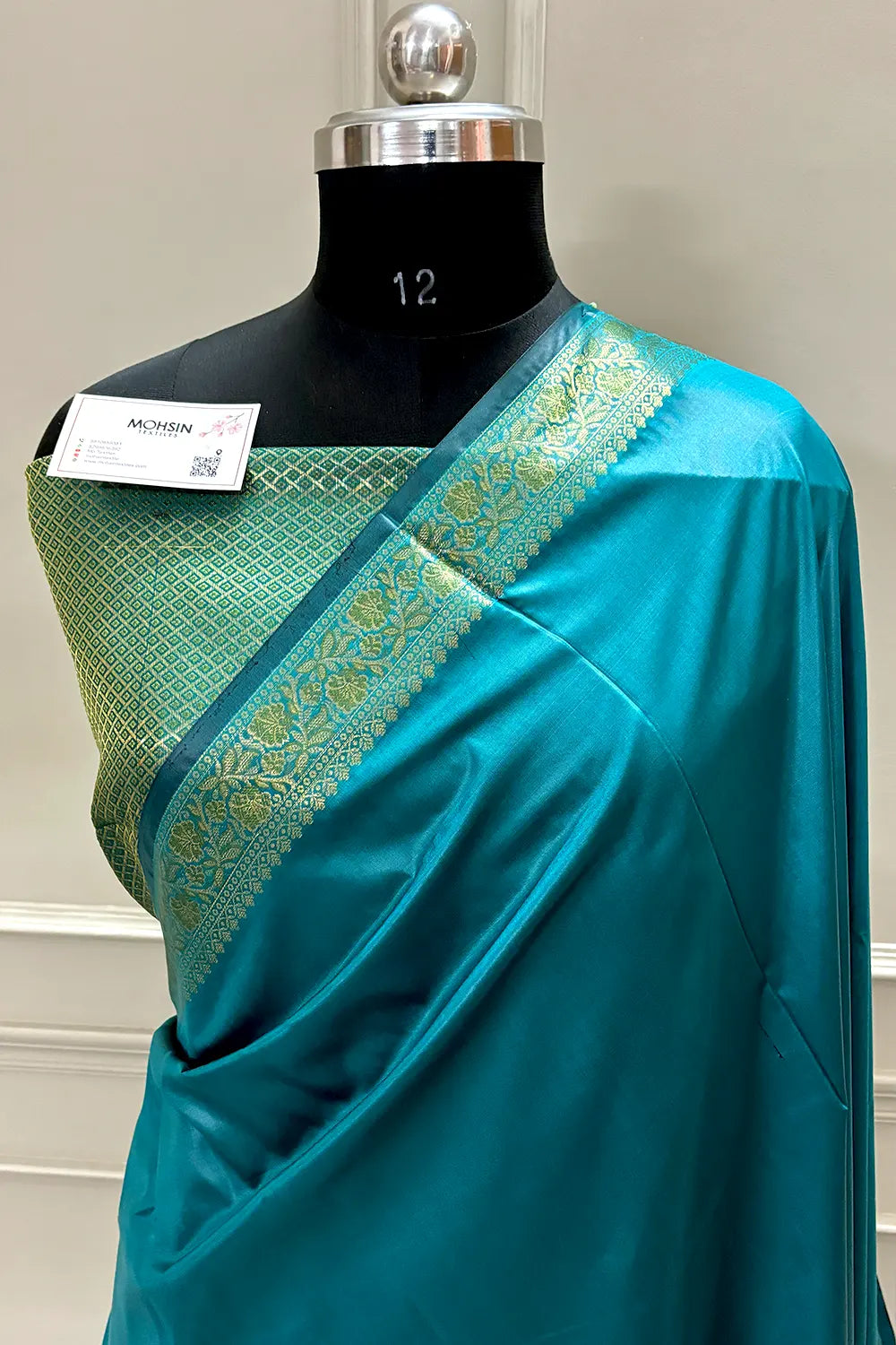 Teal Plain Zari Silk Banarasi Saree