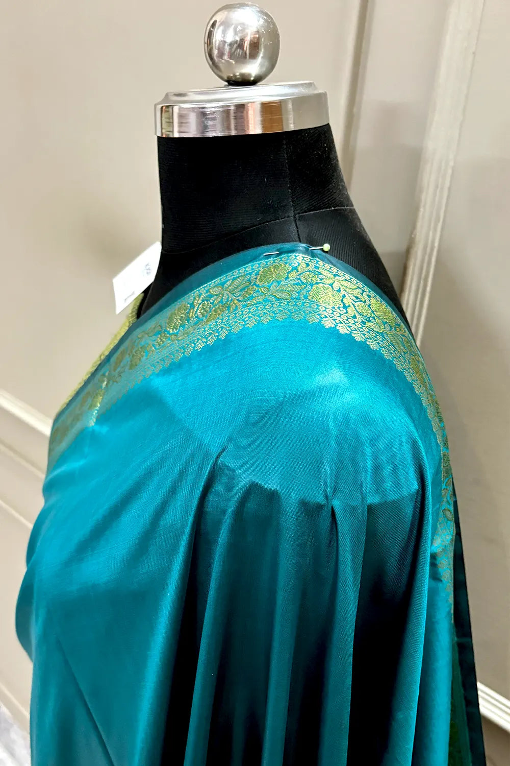 Teal Plain Zari Silk Banarasi Saree