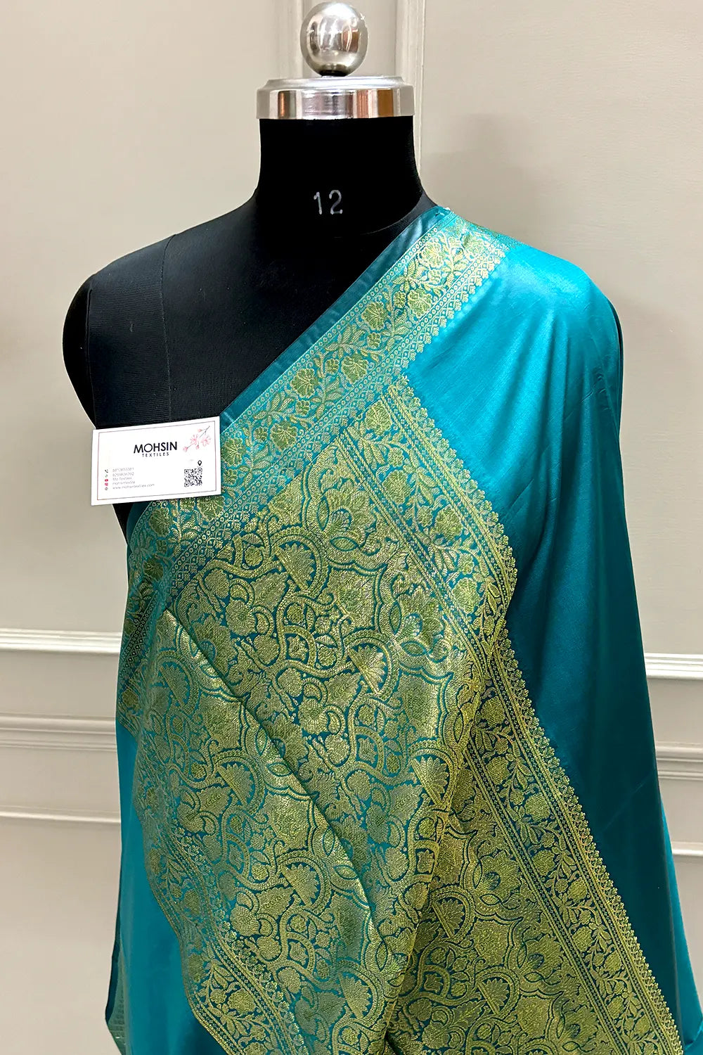 Teal Plain Zari Silk Banarasi Saree