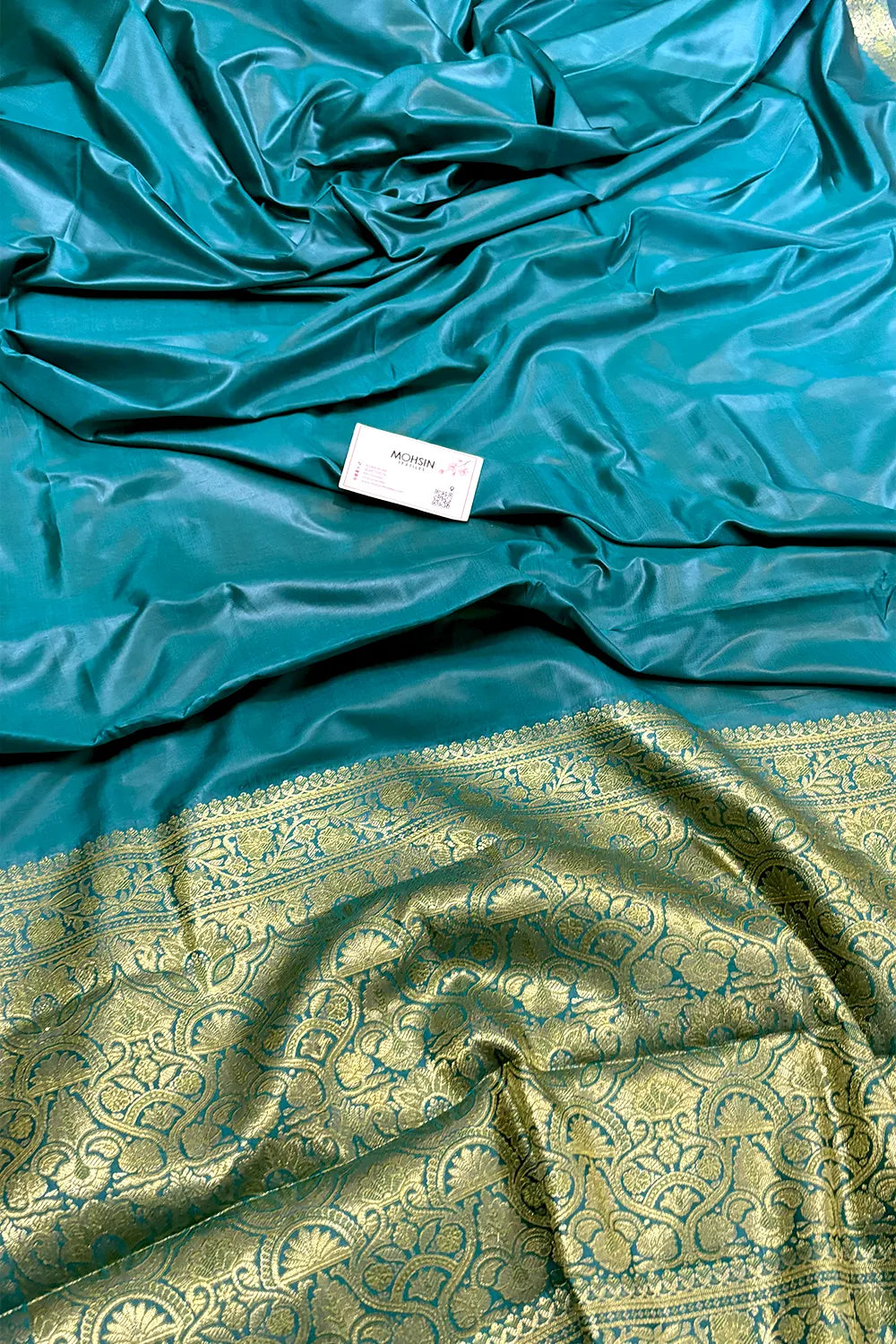 Teal Plain Zari Silk Banarasi Saree