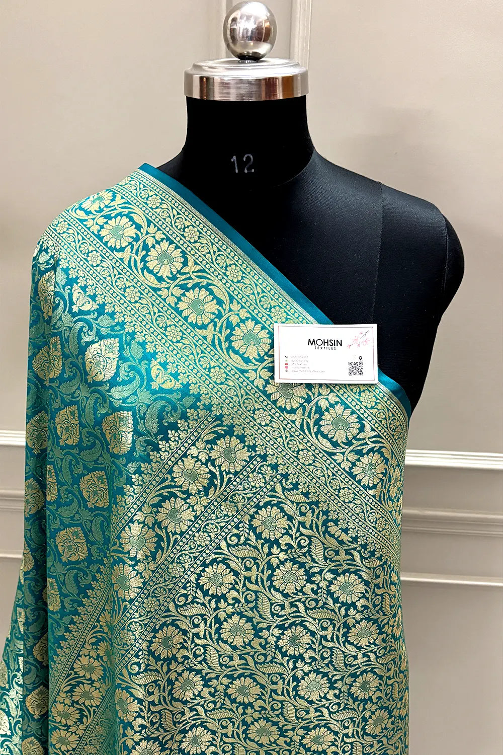 Teal Rajvada Buti Katan Silk Banarasi Saree