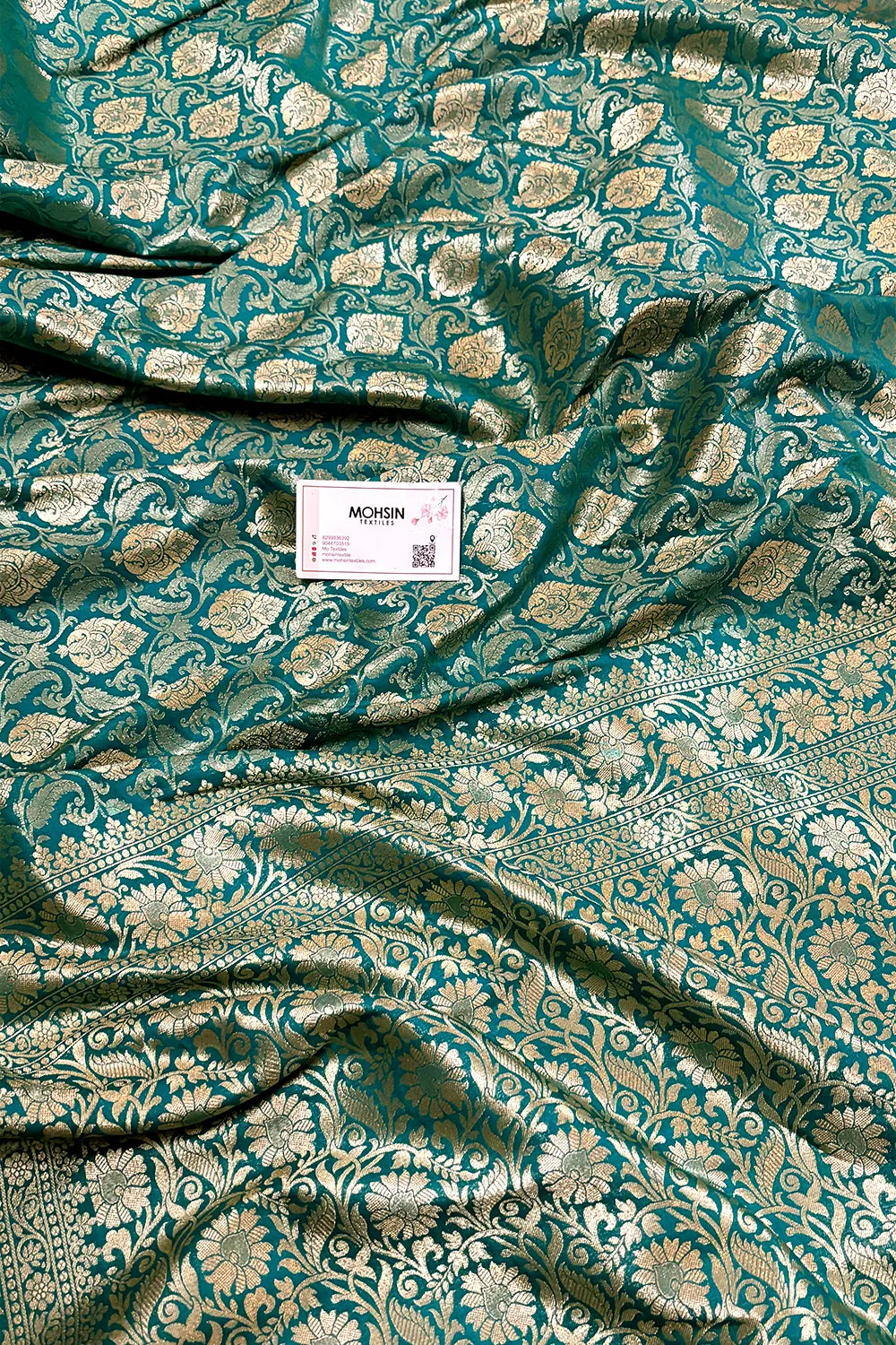 Teal Rajvada Buti Katan Silk Banarasi Saree