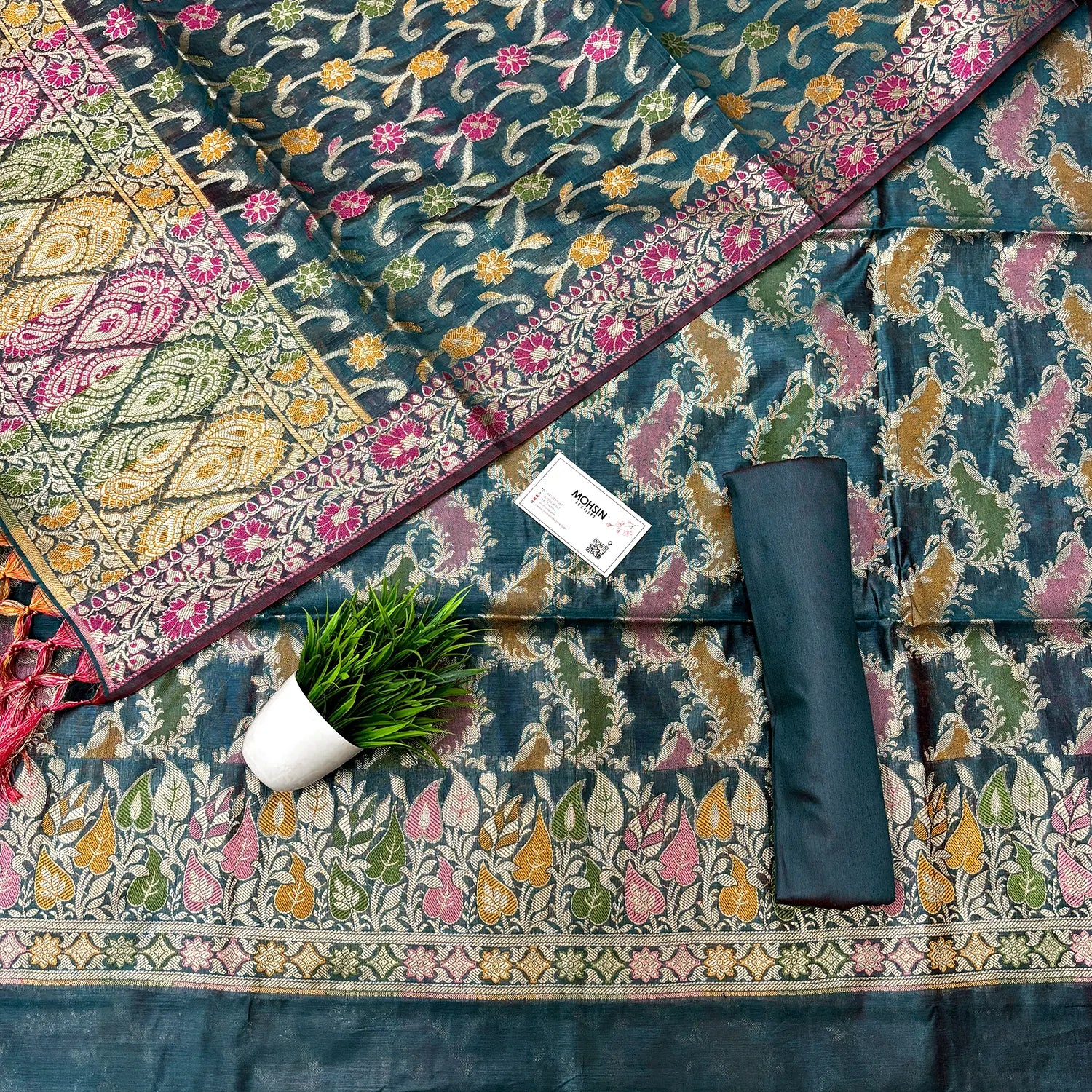 Teal Resham Banarasi Silk Suit