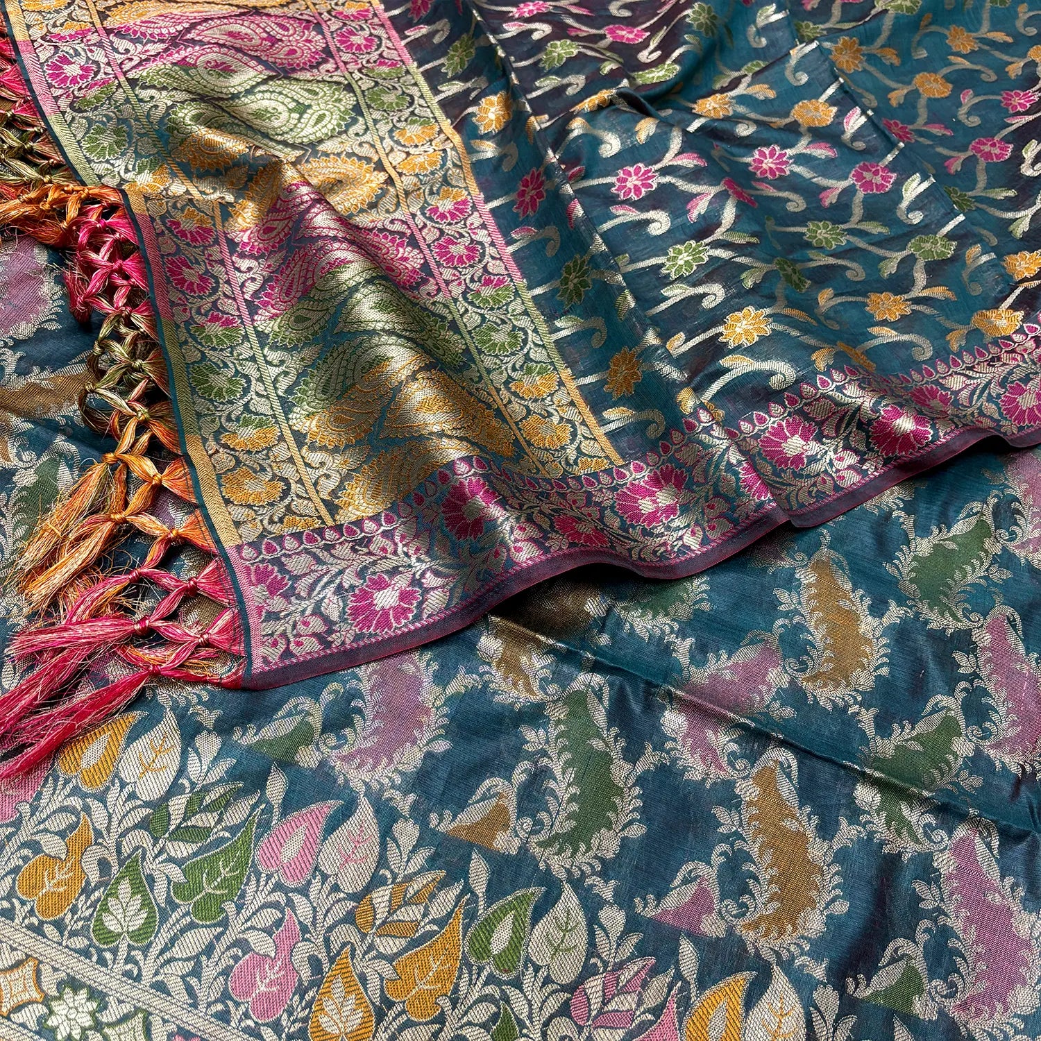 Teal Resham Banarasi Silk Suit