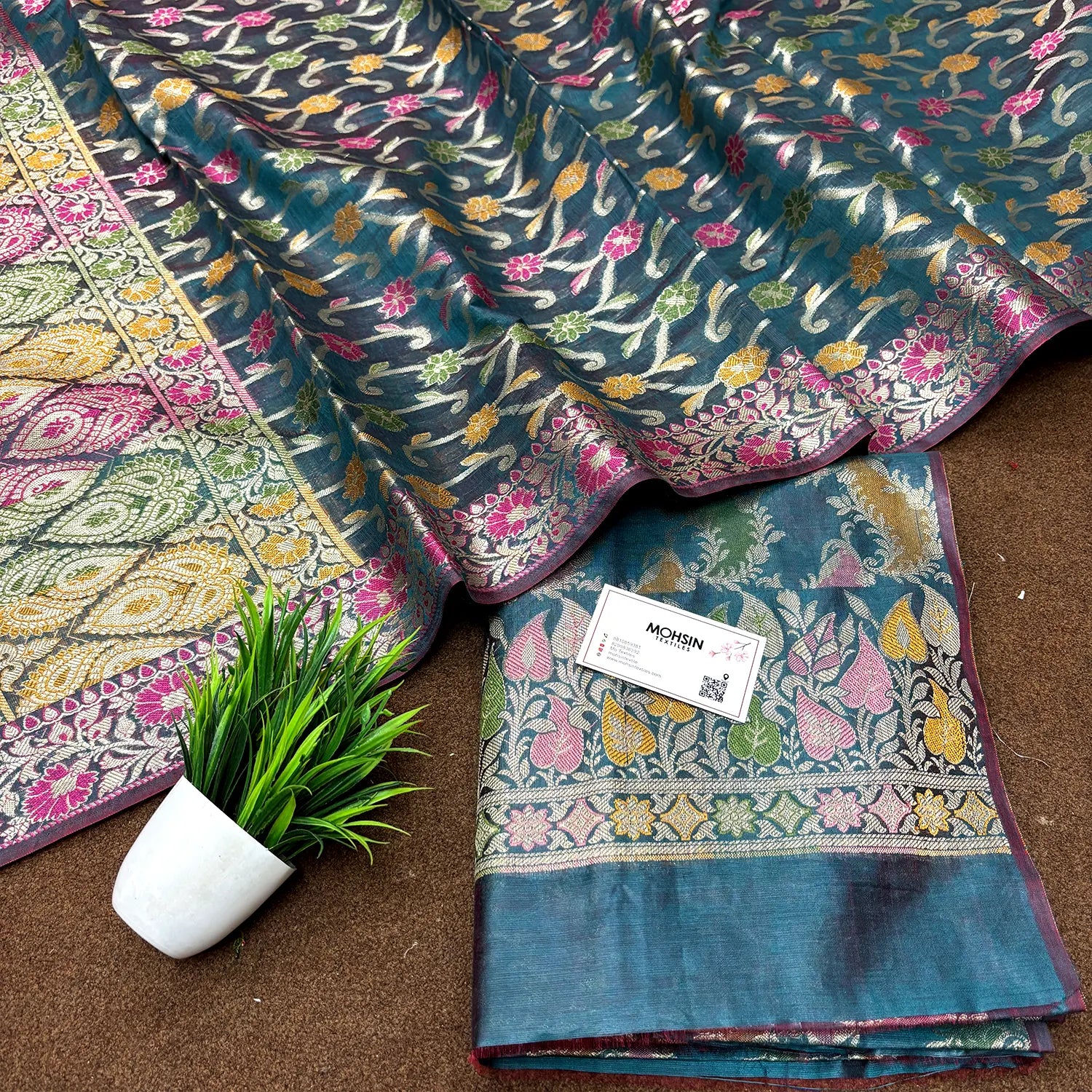 Teal Resham Banarasi Silk Suit
