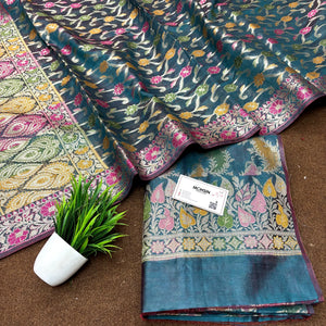 Teal Resham Banarasi Silk Suit