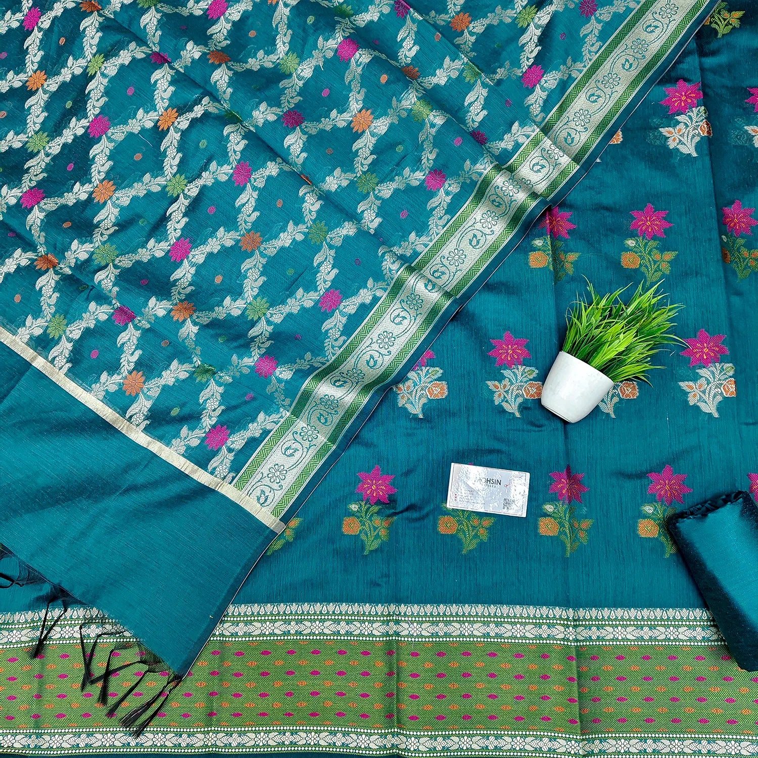 Teal Resham Banarasi Silk Suit