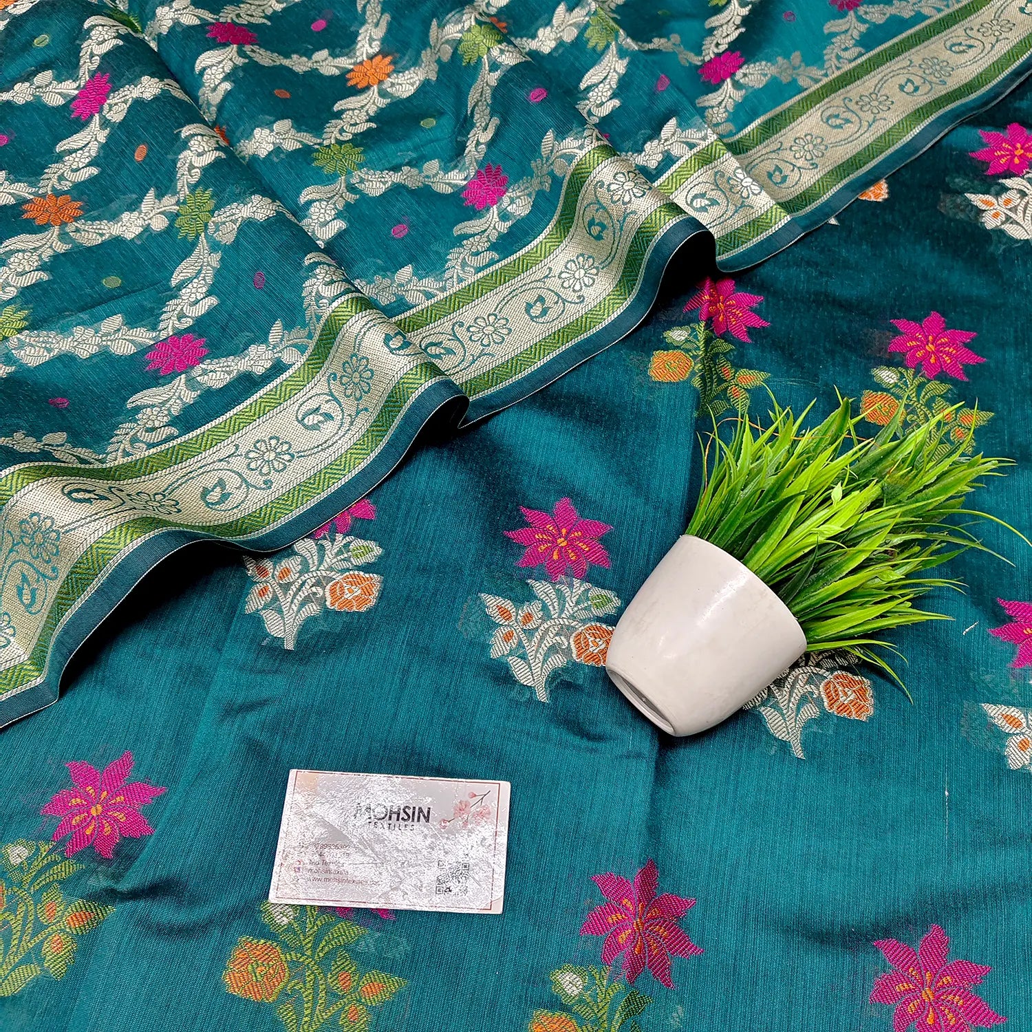 Teal Resham Banarasi Silk Suit