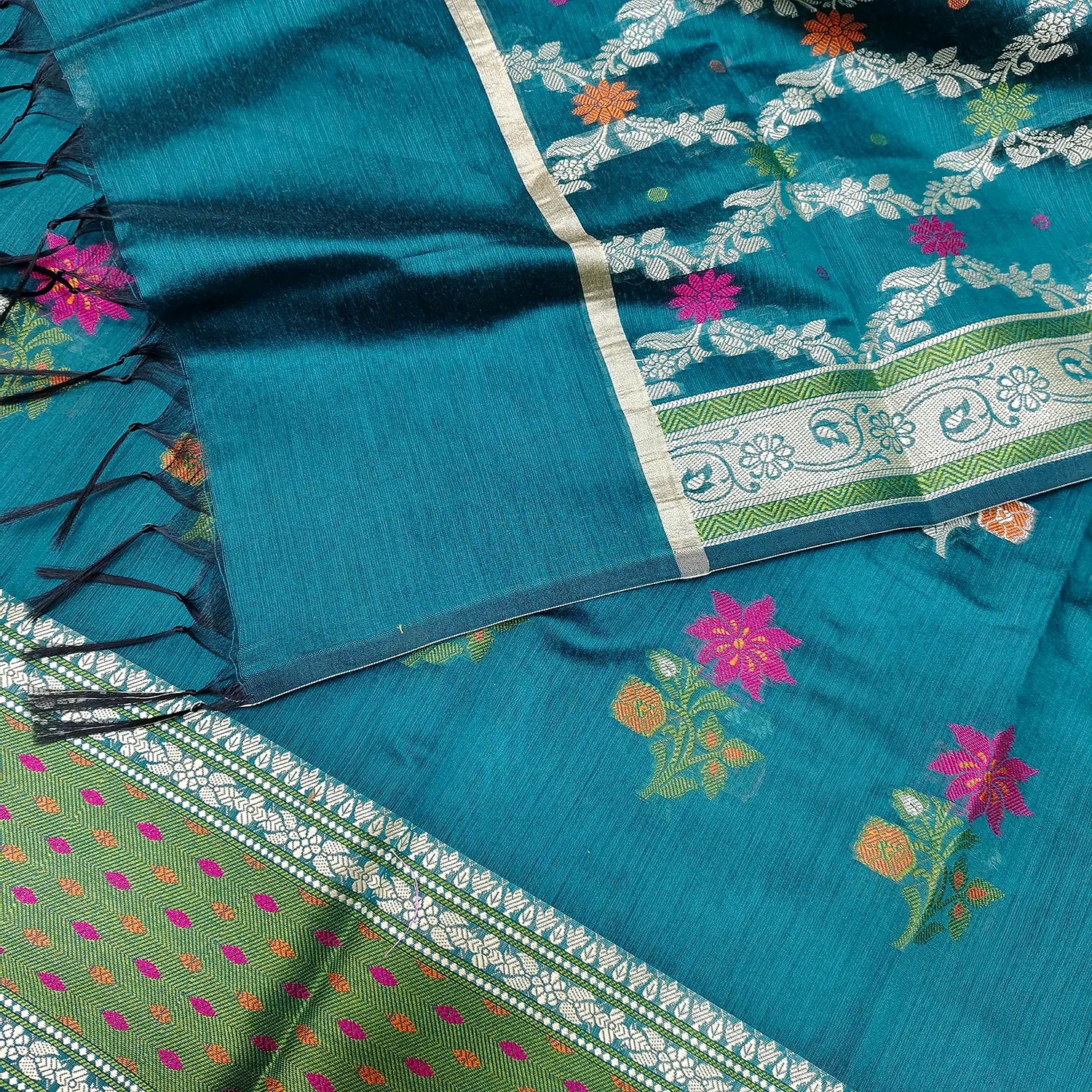 Teal Resham Banarasi Silk Suit