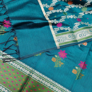 Teal Resham Banarasi Silk Suit