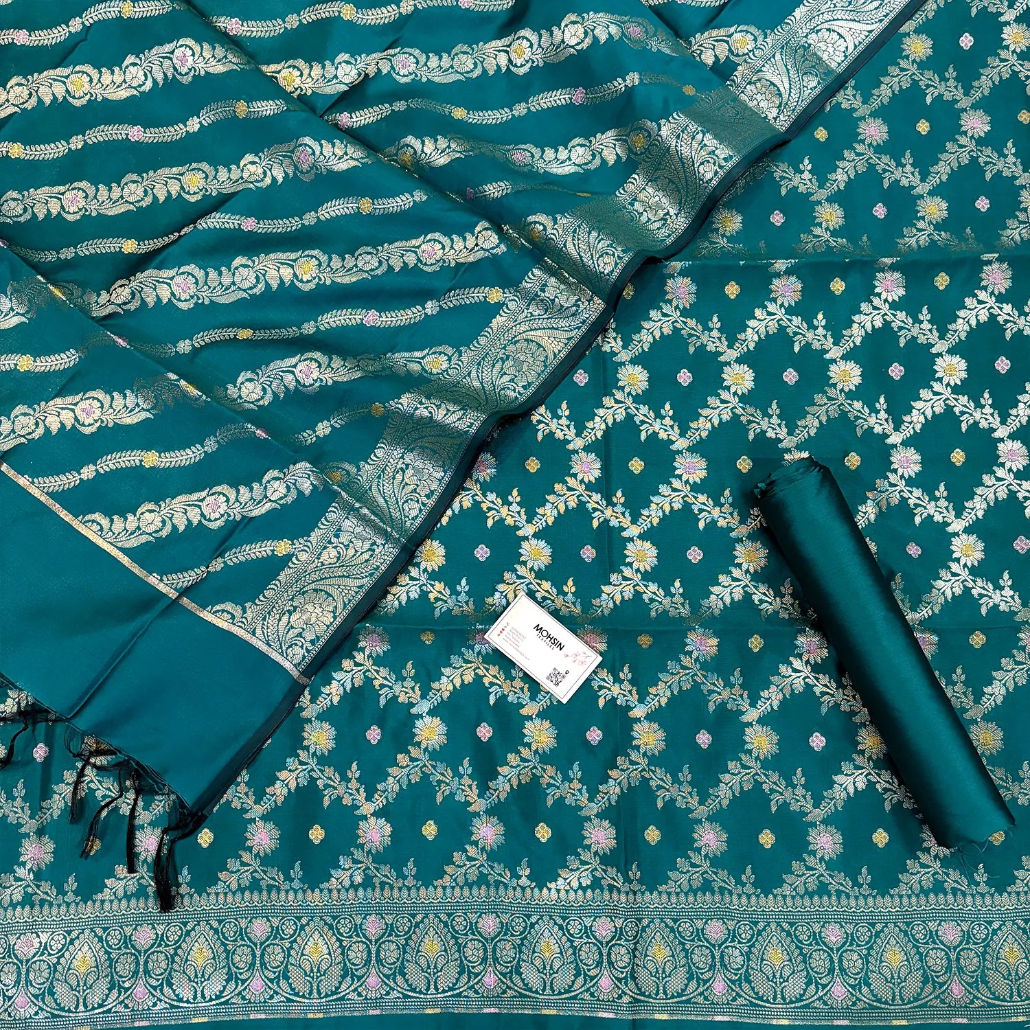 Teal Resham Banarasi Silk Suit