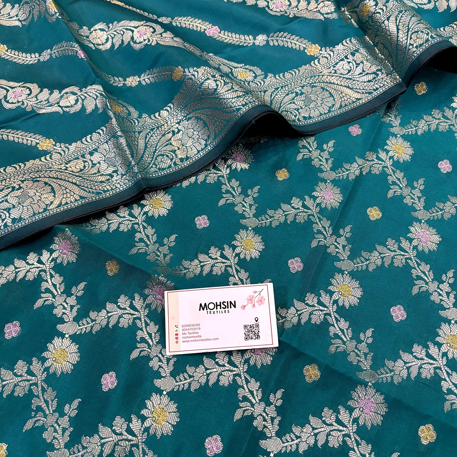 Teal Resham Banarasi Silk Suit