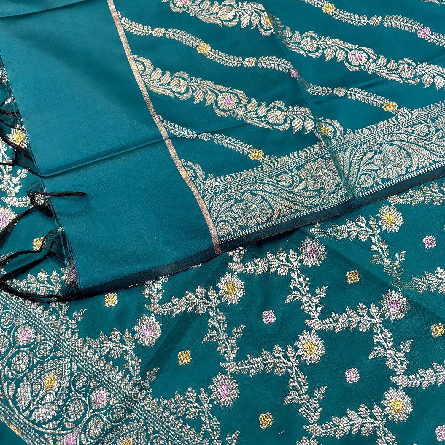 Teal Resham Banarasi Silk Suit